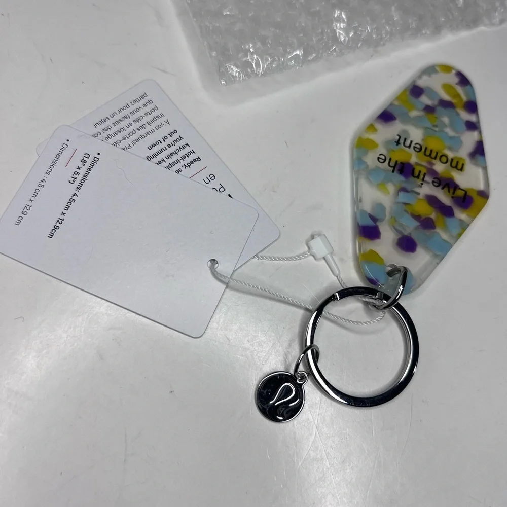 Lululemon Clear Purple Blue Yellow Diamond-Shaped Hotel Keychain New